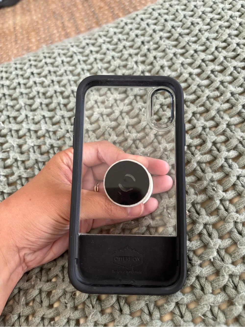 otterbox plastic & leather case for iPhone XR with popsocket